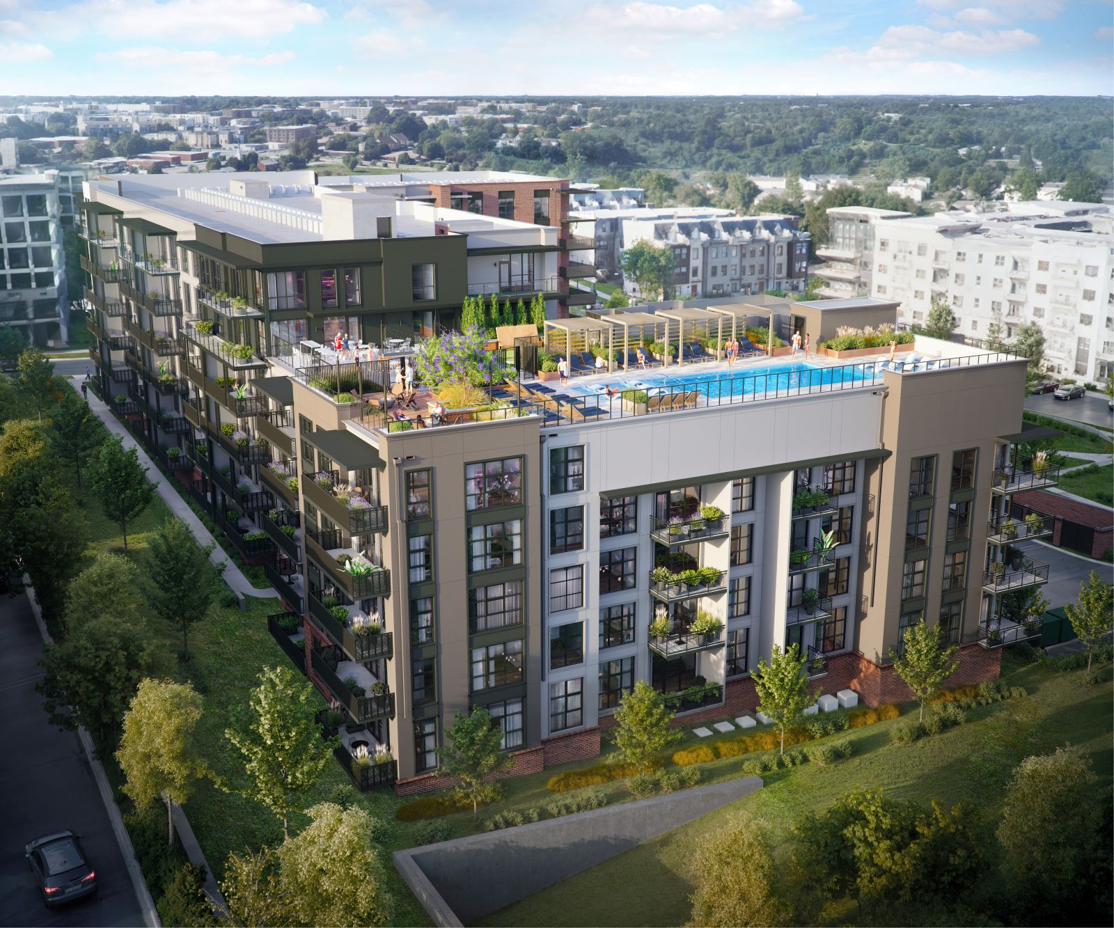 Northwood Ravin Property Management Portfolio, THE LUCENT AT SUNRISE in Kissimmee, FL, multi-family, multi-story apartments with balconies, green grass and palm trees